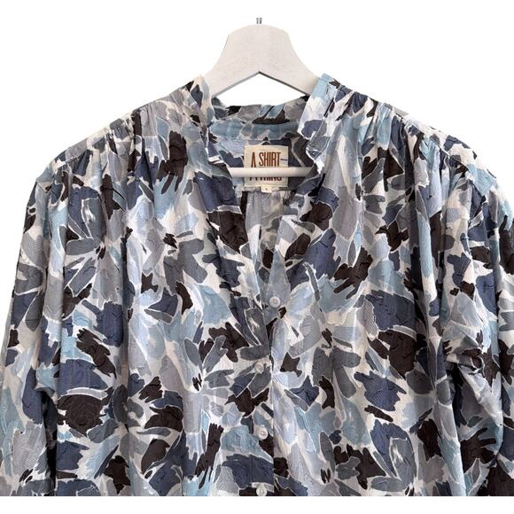 A SHIRT THING Penelope Top Blue Floral Print Size Small Relaxed 3/4 Sleeve Tunic - Picture 5 of 6